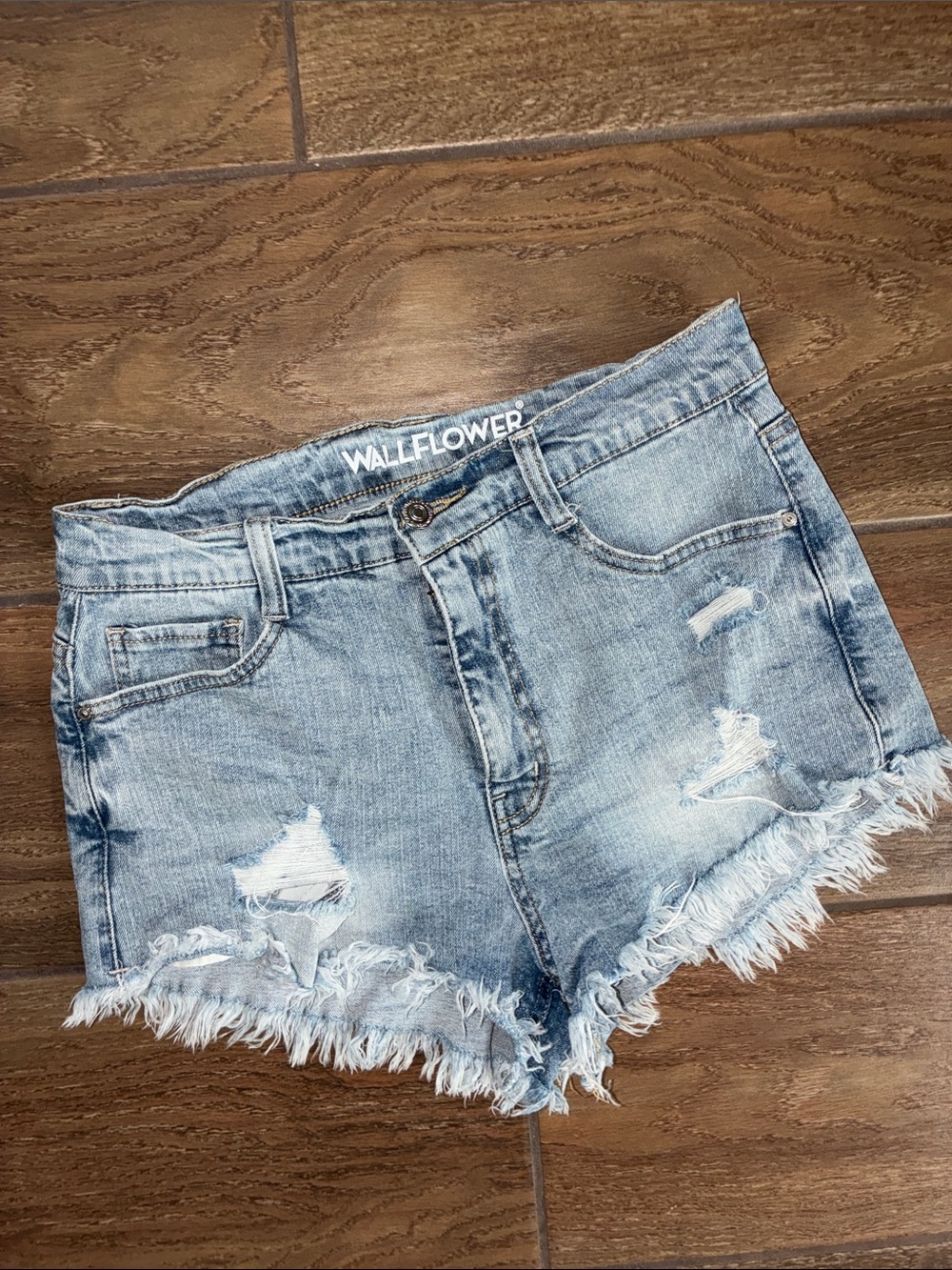 Wallflower Light Blue Ripped Frayed Denim Shorts